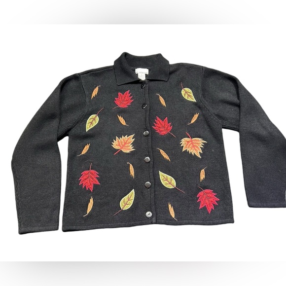 KB COLLECTION Vintage 90s fall leaves sweater cardigan button up grannycore EUC - Picture 5 of 8
